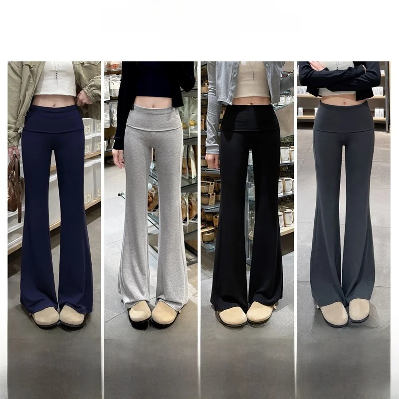 Wyszczuplające spodnie do jogi z wysokim stanem i rozszerzanymi nogawkami, damskie, jesienne, nowe, luźne, codzienne spodnie z niskim stanem, dzwonkowe, modne dla dziewczyn.