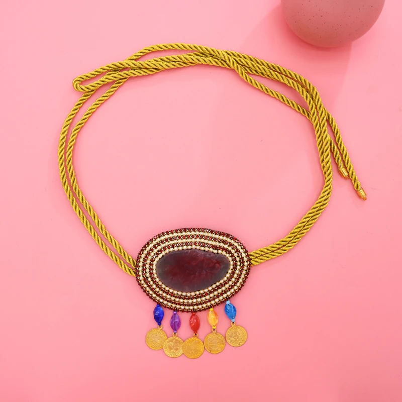 Bohemia Tether Set With Diamonds Stone Waist Chain Colorful Gemstone Tassel Pendant Fashion Women Accessories