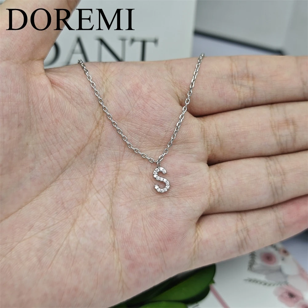 DOREMI 8mm Letter Full Mirco Zircon Initial Letter Necklace Tarnish Free Gold Jewelry Gift Box Package Initial Necklace