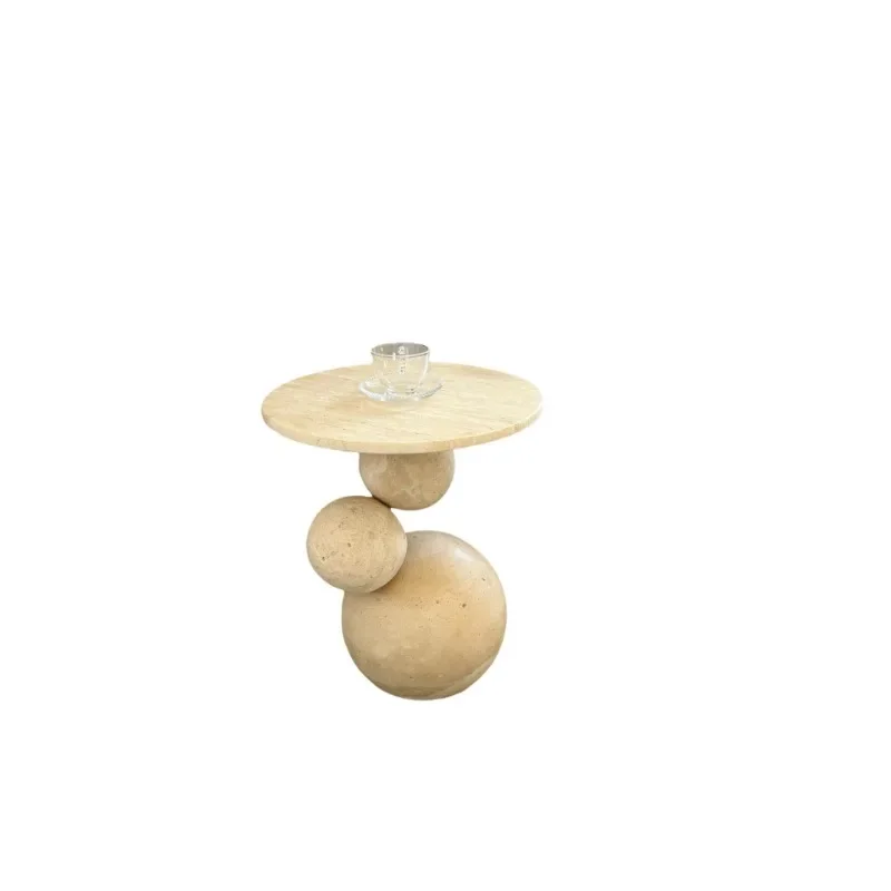 

wabi-sabi coffee table marble round, French travertine coffee table, small apartment side table, living room corner table