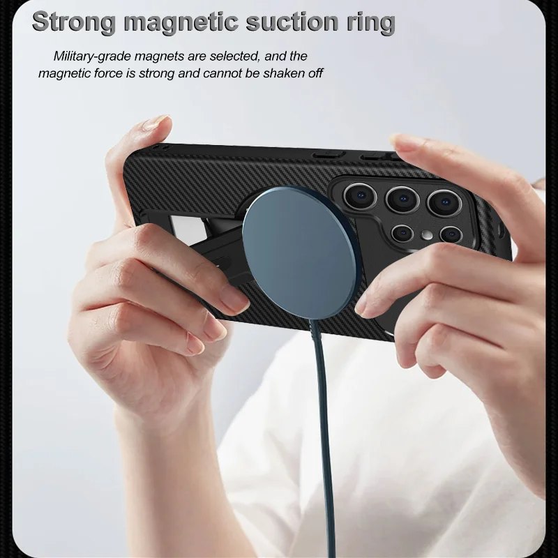 Magsafe luxo cor sólida suporte de carbono caso telefone para samsung s25 ultra borda s24 ultra fe a15 a16 a26 a17 capa traseira