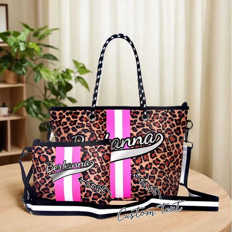 Leopard Pattern Design Composite Handbag Fashion Large Capacity Neoprene Women's Tote Bag Customizable Letter Mommy Bag