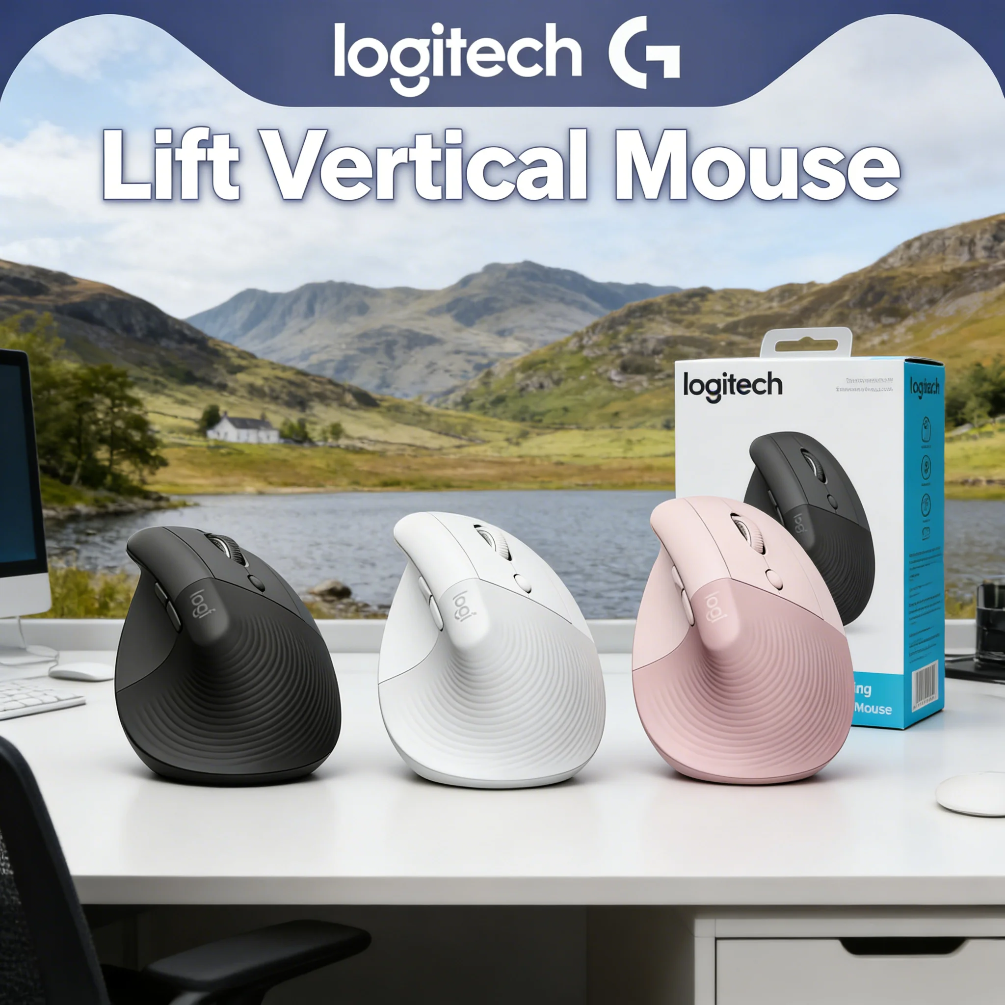 

Беспроводная вертикальная мышь Logitech Lift: эргономичная, Bluetooth, бесшумные клики, компактный размер, подключение к 3 устройствам, легкое переключение для бизнеса и офиса
