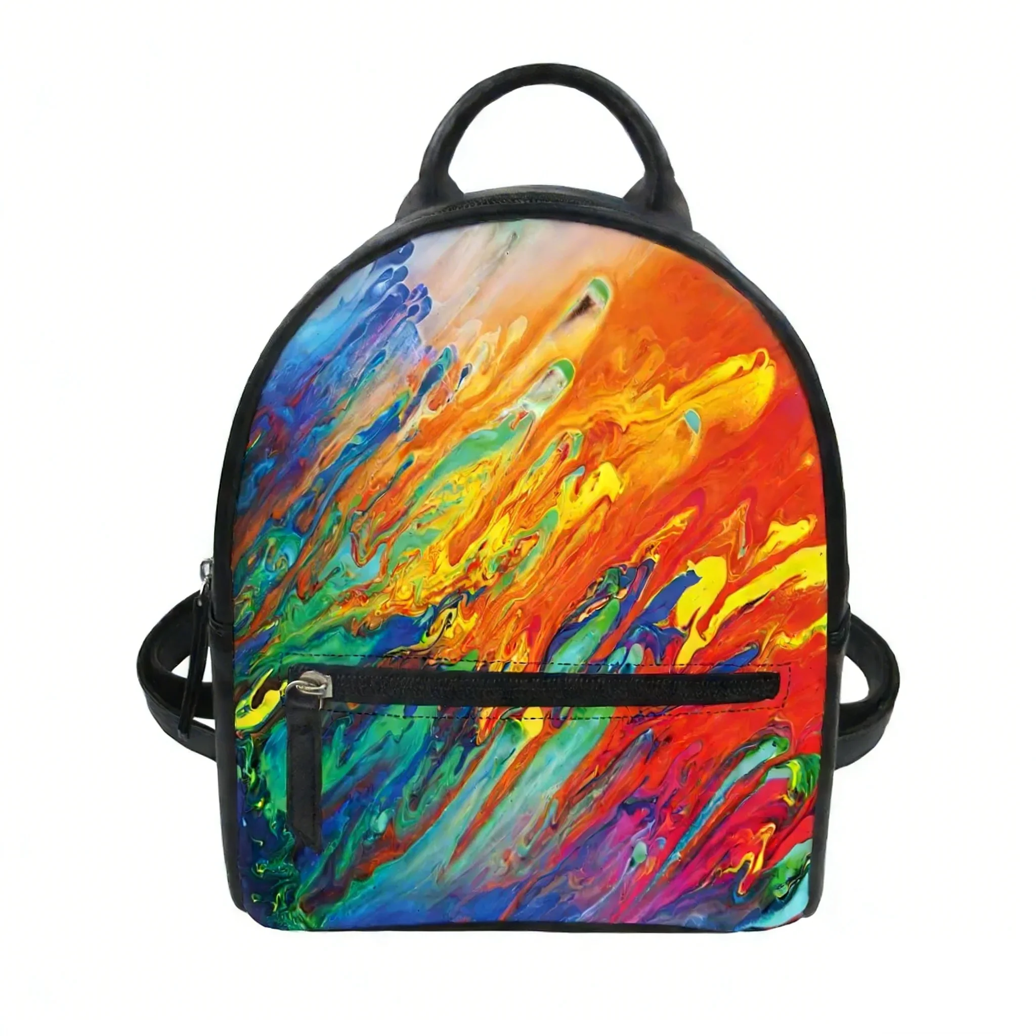 Custom Abstract Multicolor Custom Backpack Purse Women Carter Schoolbags Double Shoulder Bag Mini Daypack Leather Travel Bag