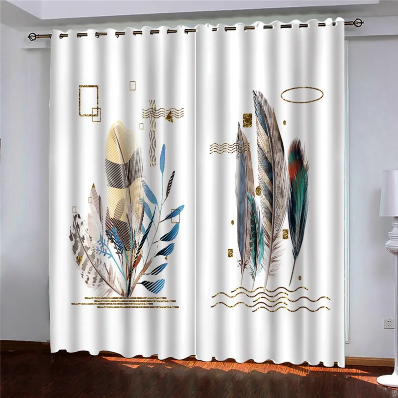 HUANZHUANG Blackout Curtains For Bedroom Colourful Feather Prints Eyelet Curtains For Kids Living Room Nursery 2 Panels Drop