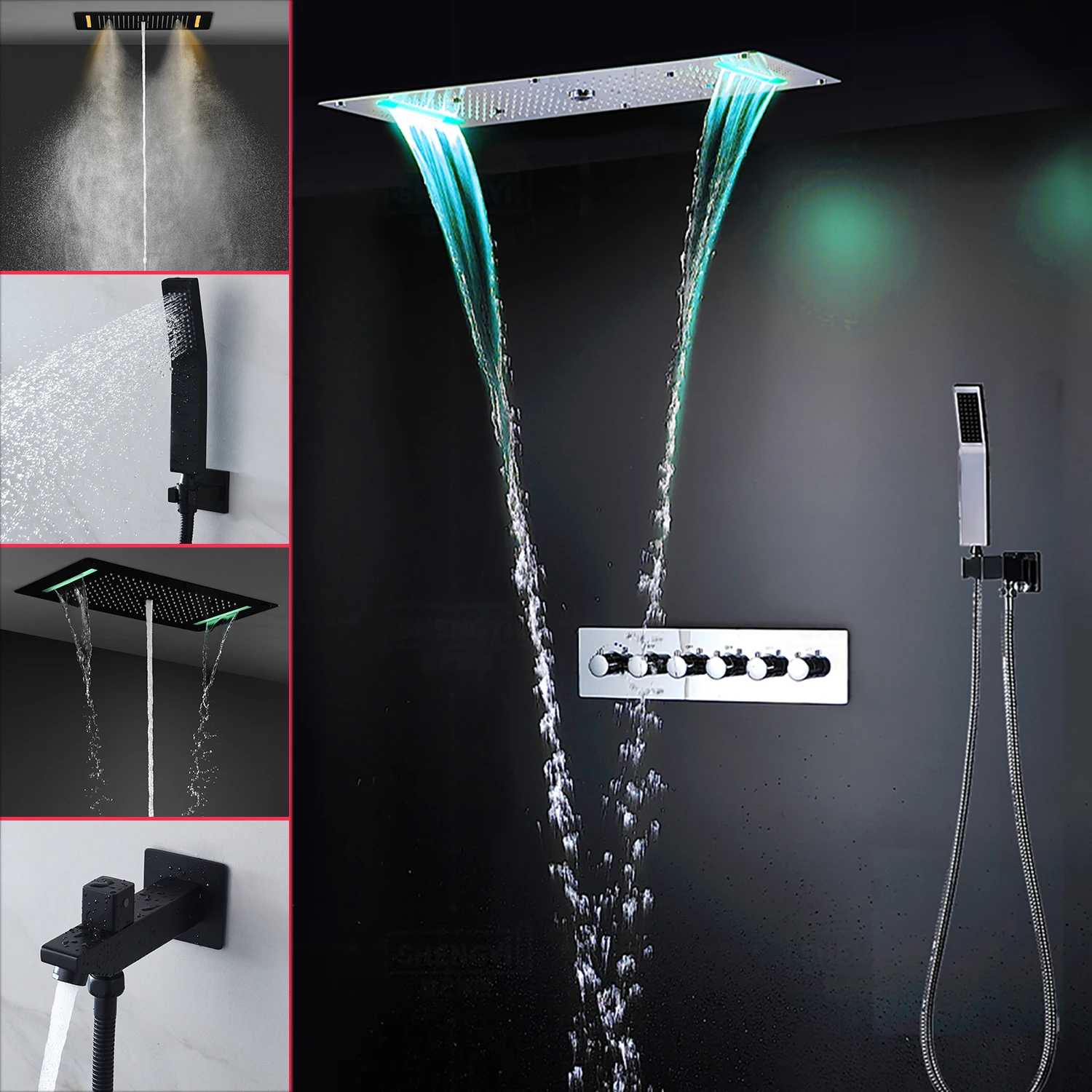 High Quality LED Shower Head 28x15inch Rainfall Waterfall Mist Spray Set Constant Temperature Shower Mixer Faucet Tap