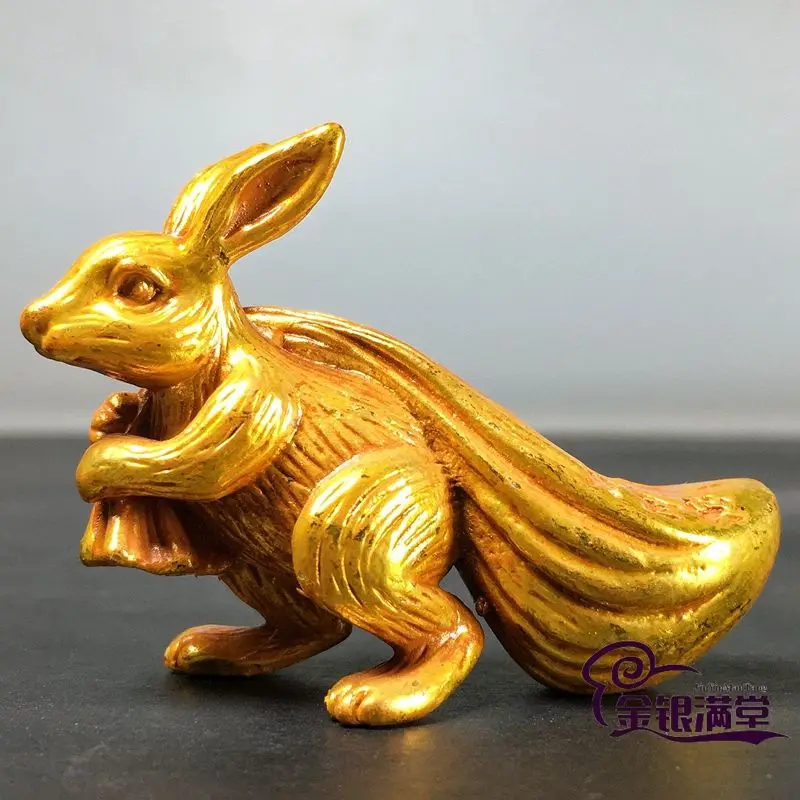 Gilt Money bag rabbit zodiac rabbit Ornament Decoration Tea Pet Figurines Desk Decor Accessories
