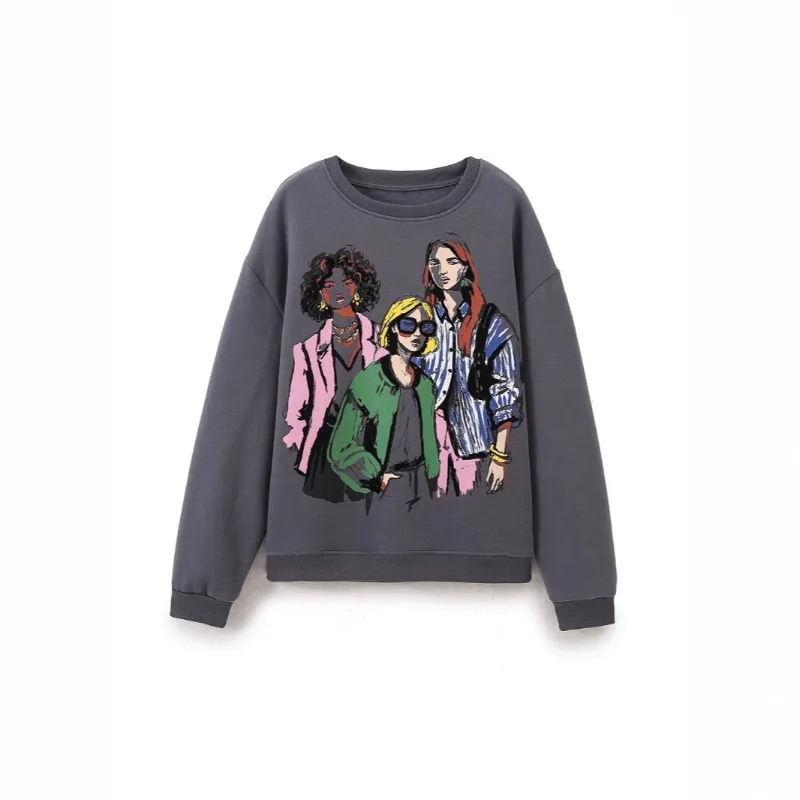 

Women Cool Girl Print Dark Gray Sweatshirt Long Sleeve O Neck Loose Casual Pullover Female Autumn Winter sudaderas