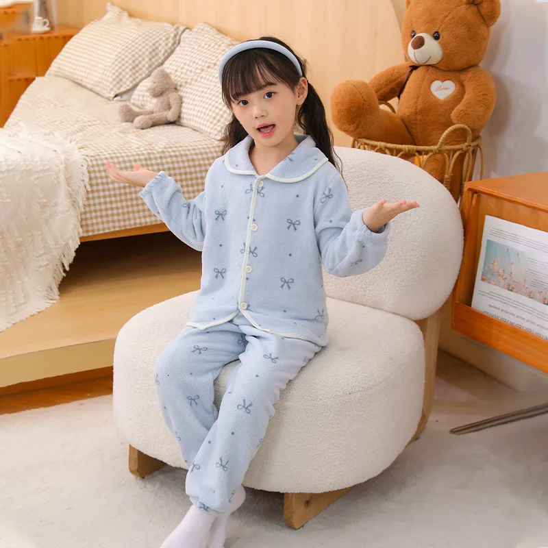 

Kids Flannel Robe Set, Coral Fleece Loungewear for School Children & Teens Winter Sleepwear