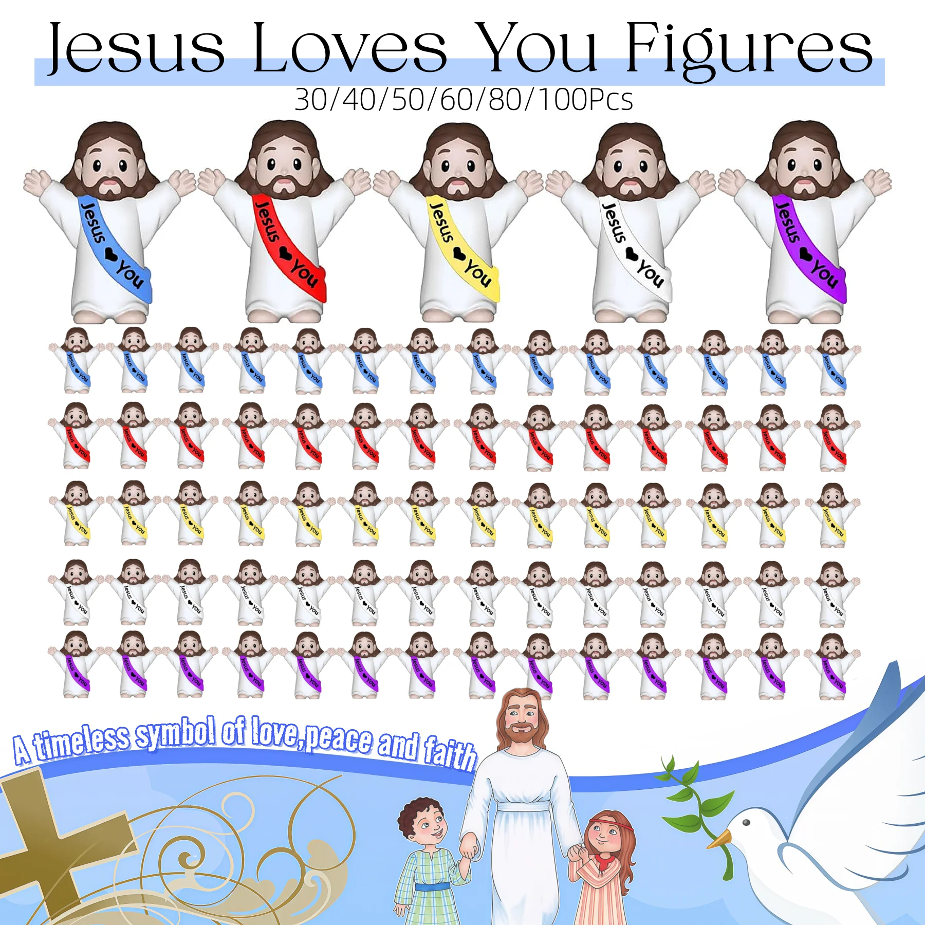 30–200 Stück kleine Jesus-Figuren, Jesus liebt dich, Figuren, Baby-Jesus-Figur, Mini-Jesus-Masse für religiöse Geschenke, Osterei-Füllstoffe