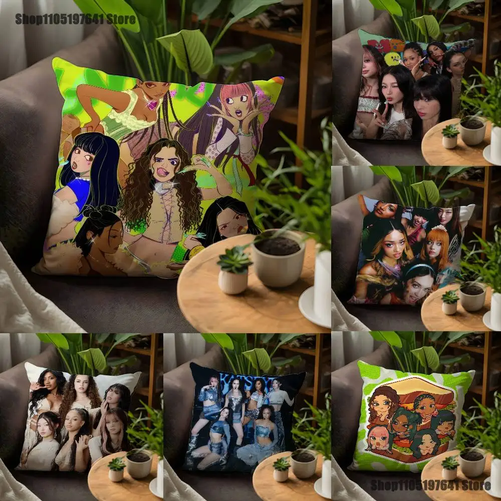

K-Katseye-S Gnarly Group Pillow Case For Sofa Decor Car Office Room Printing Cushion Cover Decorations and Protector