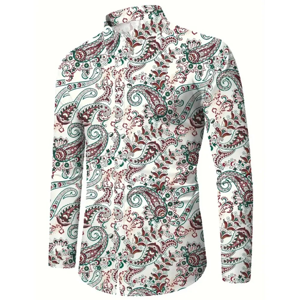 

Vintage Simple Long-sleeved Shirt 3D Printed Paisley Pattern Men's Button-down Collar Top Spring Fall Comfortable Cool Clothing