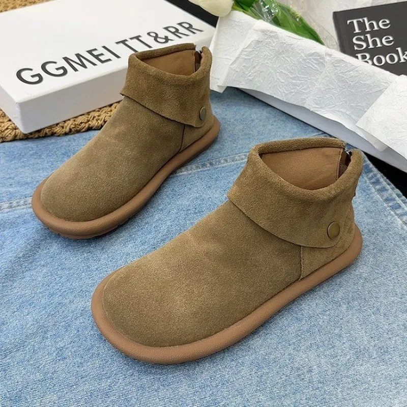 Women Ankle Snow Boots Suede Casual Cozy Walking Warm Shoes Woman 2024 Autumn Winter Fashion Flat Boots Zapatillas Mujer