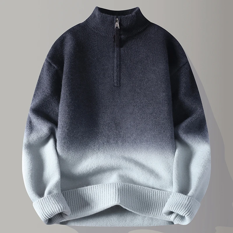 

Мужской осенне-зимний вязаный свитер с длинными рукавами и молнией с градиентом, пуловер для отдыха, модная тенденция, молодежная мужская одежда, топы