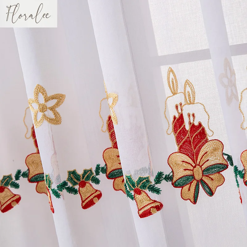 

Foreign Trade American Christmas Curtains Christmas Snowflakes Embroidered Window Screens Blackout Curtains Decorative Fabric