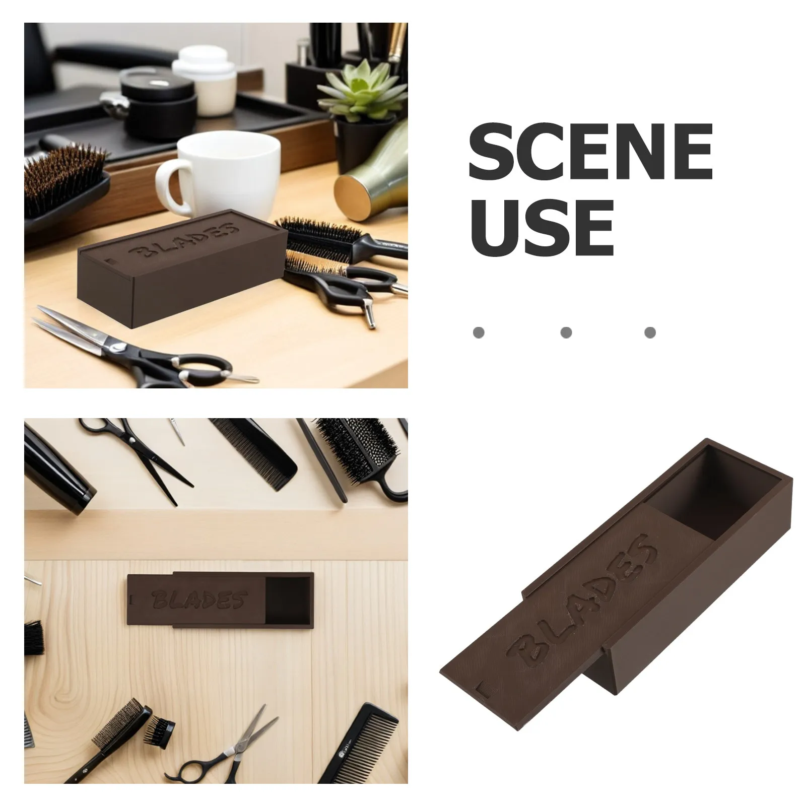 Brown Plastic Double Compartment Blade Organizer Box for Clipper Shaver Blade Storage Home Barber Bathroom Case