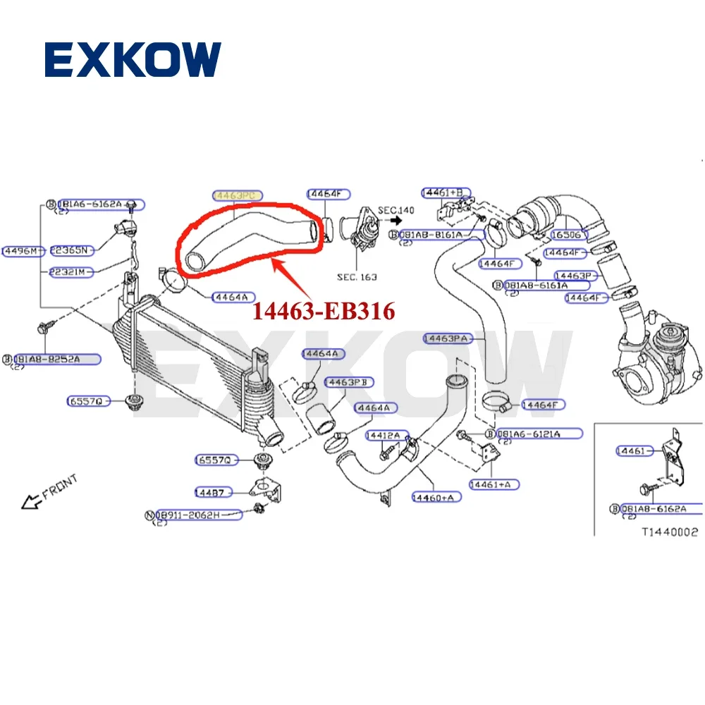 Turbocharger Intercooler Air Inlet Hose for Nissan Navara Pickup II D40 Pathfinder R51 YD25DDTI 2005- 14463-EB316