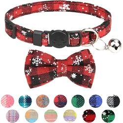 Breakaway Cat Collar with Bell and Bow Adjustable Christmas Plaid Pattern Puppy Collar Cat Necklace Kitten Accessories Chihuahua