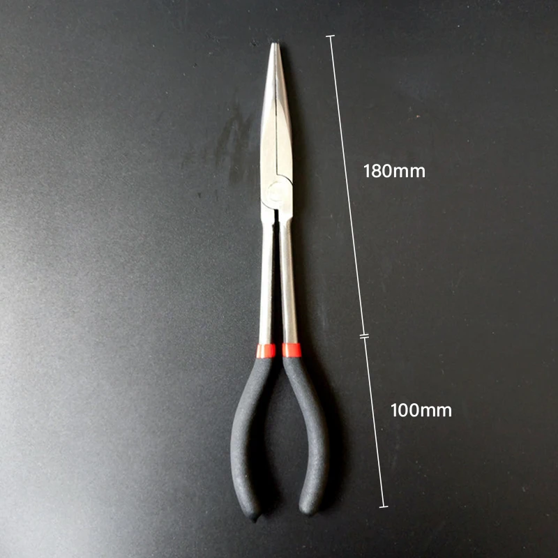 1pcs Needle-nose Fishing Pliers Curve/Straight Head Nonslip Long Handle Carbon Steel Snipe-nose Gripper Tongs Hand Tool Tweezer