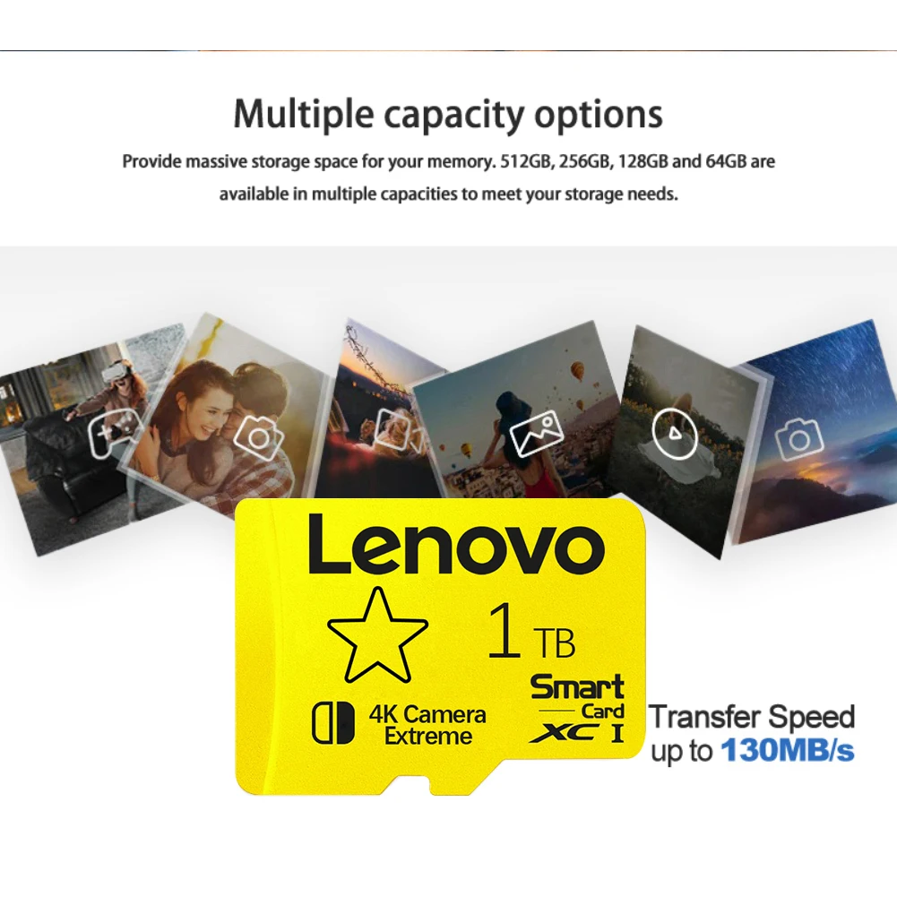 Lenovo U3 2TB Micro TF SD การ์ด A1 V30 Class 10 Micro Card 128G 256G 512G การ์ดหน่วยความจำความเร็วสูงพร้อมอะแดปเตอร์สำหรับ Nintendo Switch