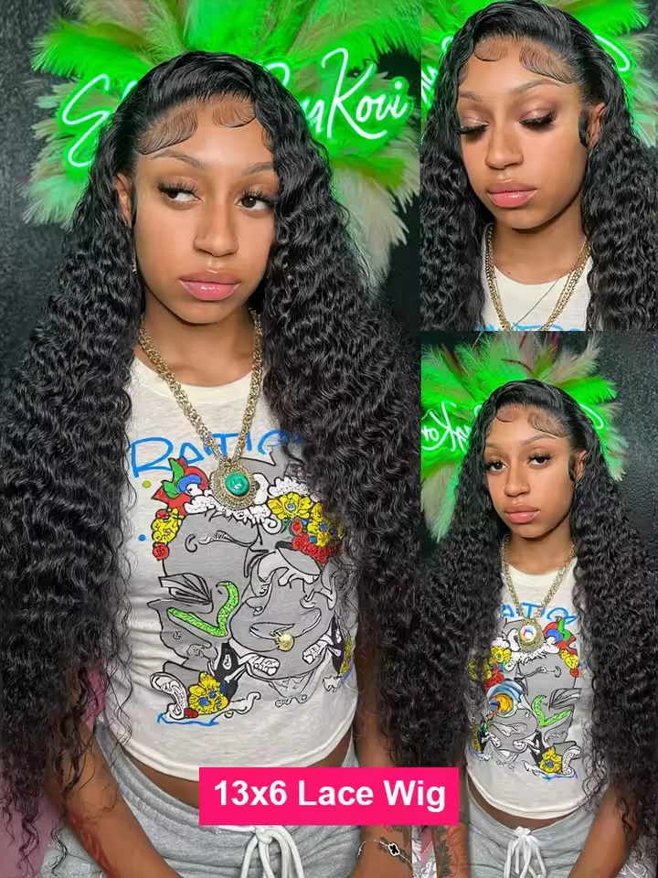 موجة المياه الدانتيل الجبهة 100% جودة الشعر البشري شعر مستعار 300 الكثافة غلويليس 13x6 Hd مجعد موجة عميقة الباروكات الأمامية للنساء 30 40 بوصة #4