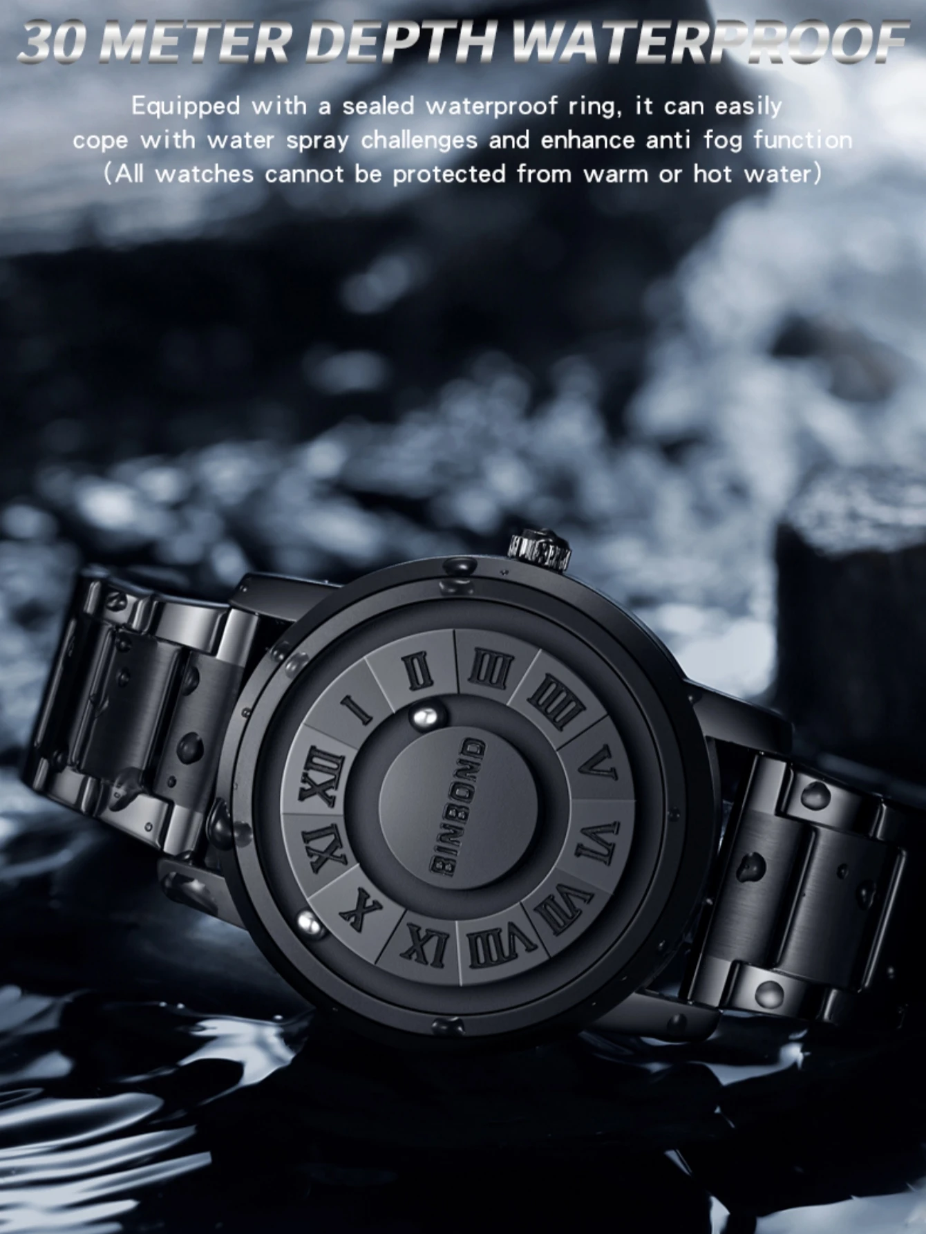 Montre d'affaires de luxe montre pour hommes 30M étanche noir conception personnalisée bracelet en acier inoxydable montre à Quartz pour hommes cadeau de mode