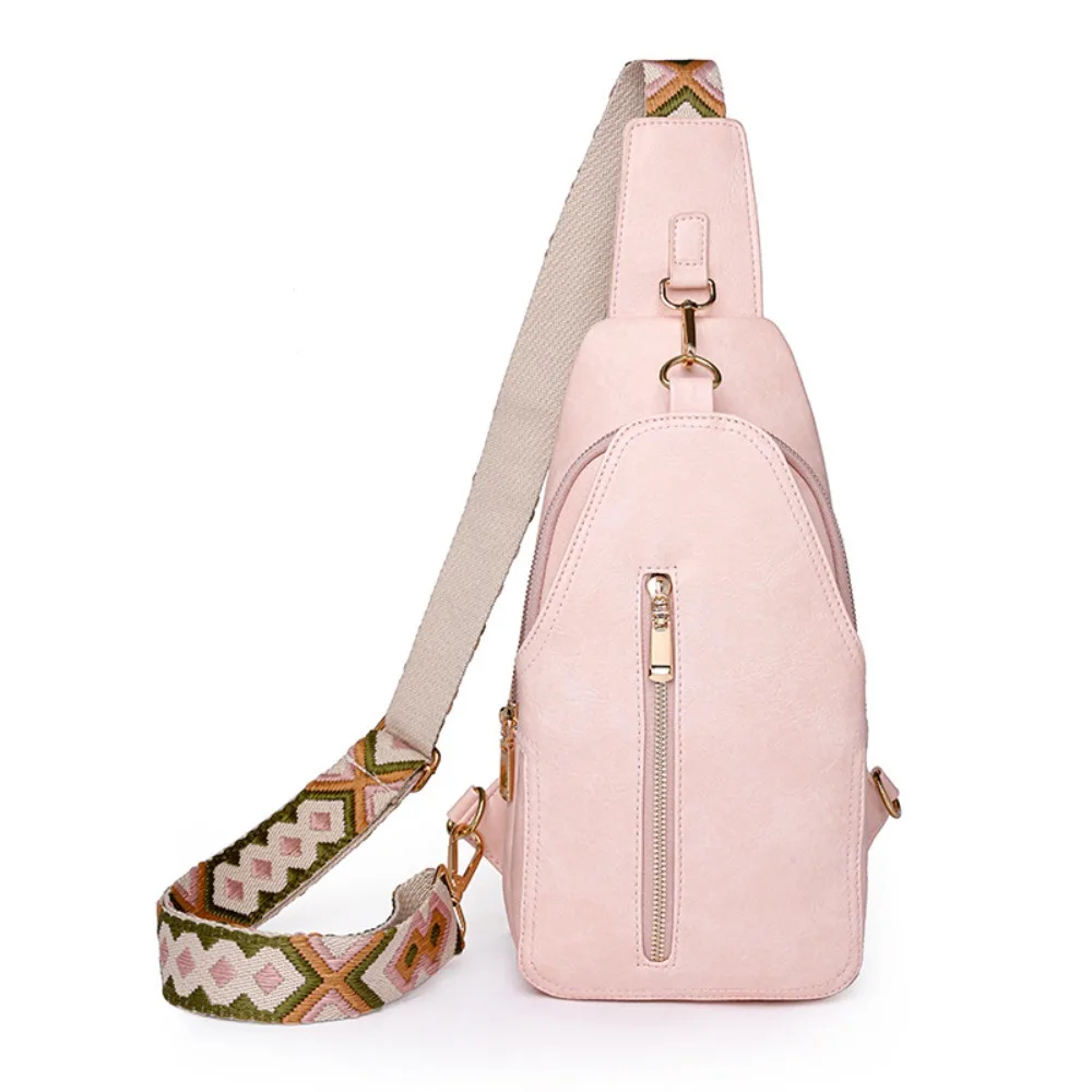 PU 가죽 여성 패니 팩 간단한 서양 복고풍 여성 가슴 가방 대용량 보헤미아 스타일 스포츠 숄더 백 남자/여자