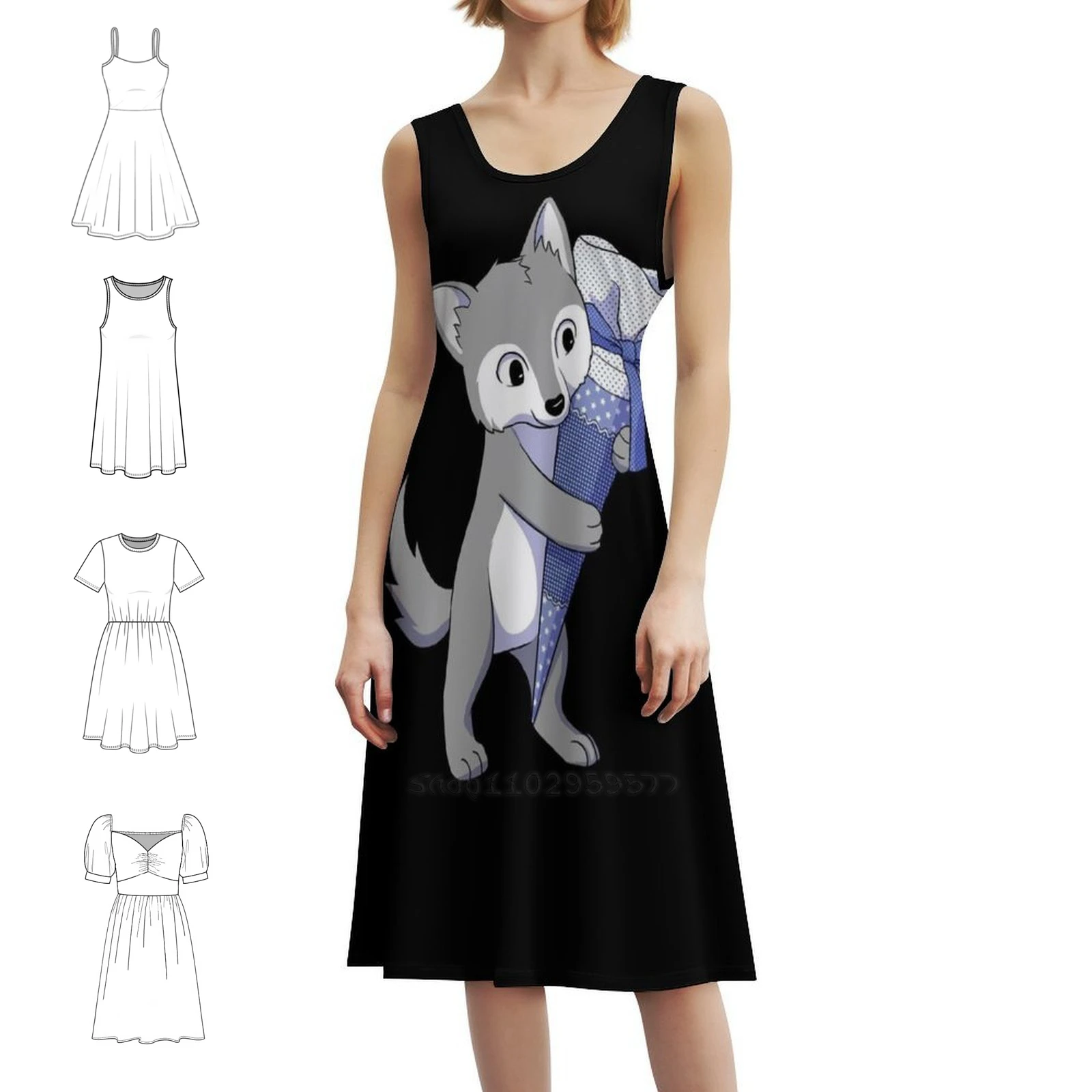 

Женское элегантное вечернее платье с изображением волка, платье трапециевидной формы с короткими/длинными вариантами без рукавов, вечернее платье с волком, женское