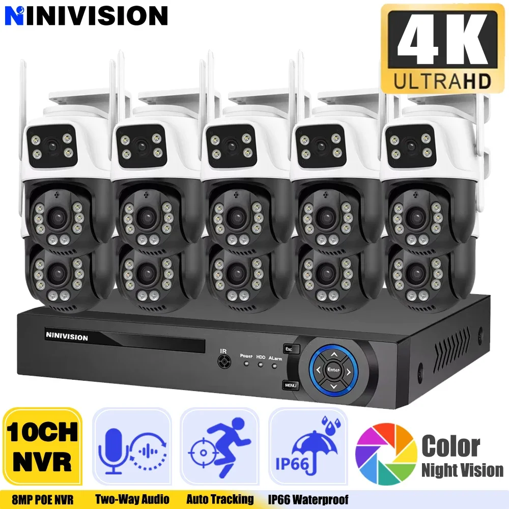 10CH 8MP 4K NVR Security Wifi PTZ Camera CCTV System Home Video Surveillance Kit Auto Track 2-Audio Record Outdoor Ip Camera Set