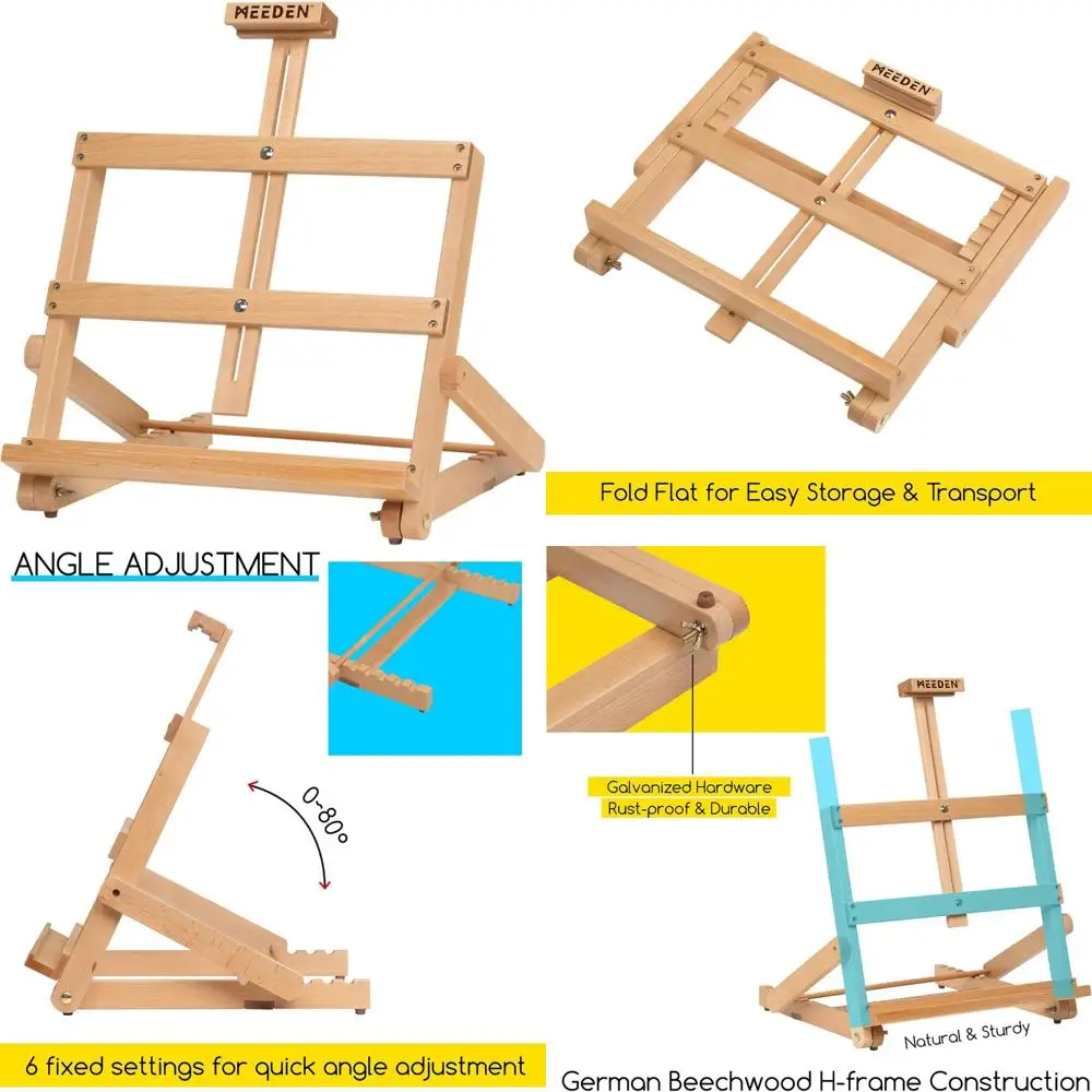 Heavy-Duty H-Frame Tabletop Easel: Adjustable Studio Desktop Easel for Painting- Portable Beechwood Art Easel Stand for Artist