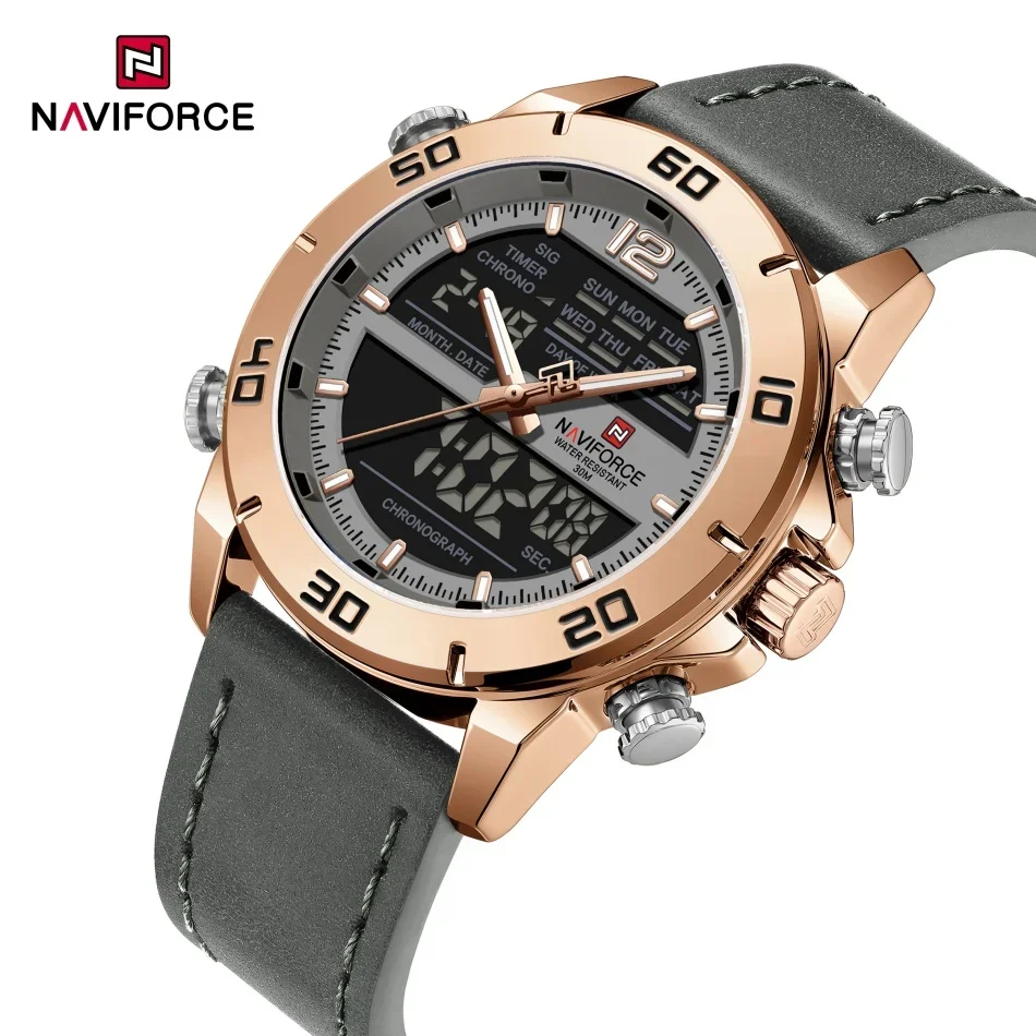 

NAVIFORCE мужские часы модный ремешок из натуральной кожи 30 м водонепроницаемые мужские кварцевые наручные часы светящиеся часы с дисплеем дня и даты
