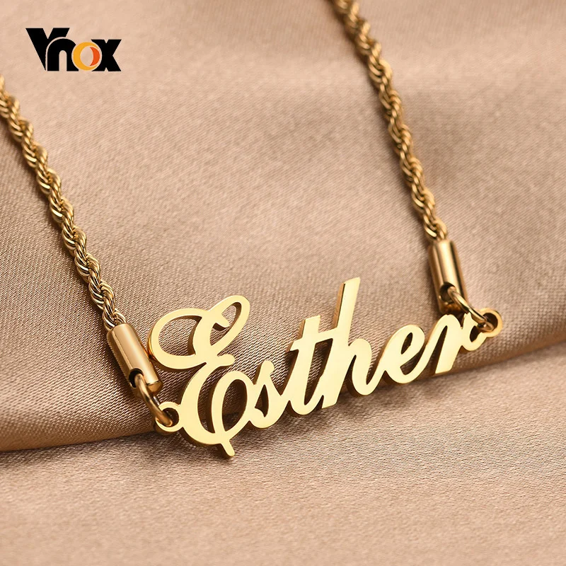 

Vnox Custom Name Necklaces for Women,Gold Color Stainless Steel Initial Name Pendant with Rope Chain,Chic Dainty Meaningful Gift