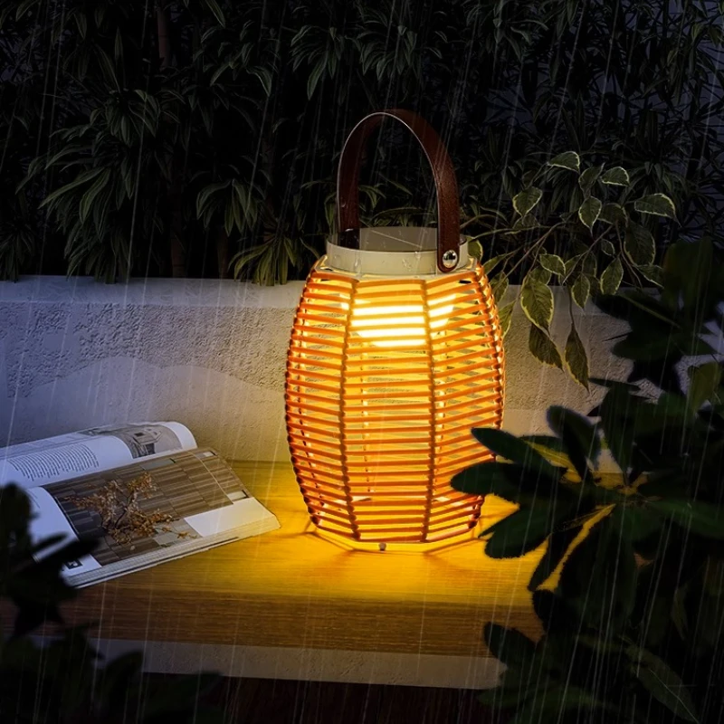 

Home LED Courtyard Decoration Rattan Floor lights Outdoor Portable Camping Lamp Solar Remote Control Dimming Table Lamps