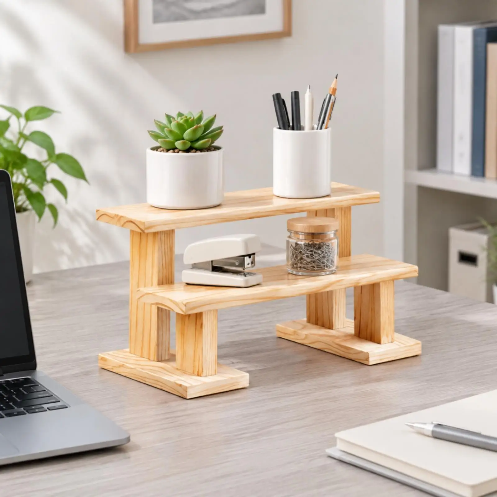 Two-Tier Staircase-Style Plant Stand Sleek Solid Wood Tiered Plant Stand Rack Compact Space-Saving for Windowsill, Balcony