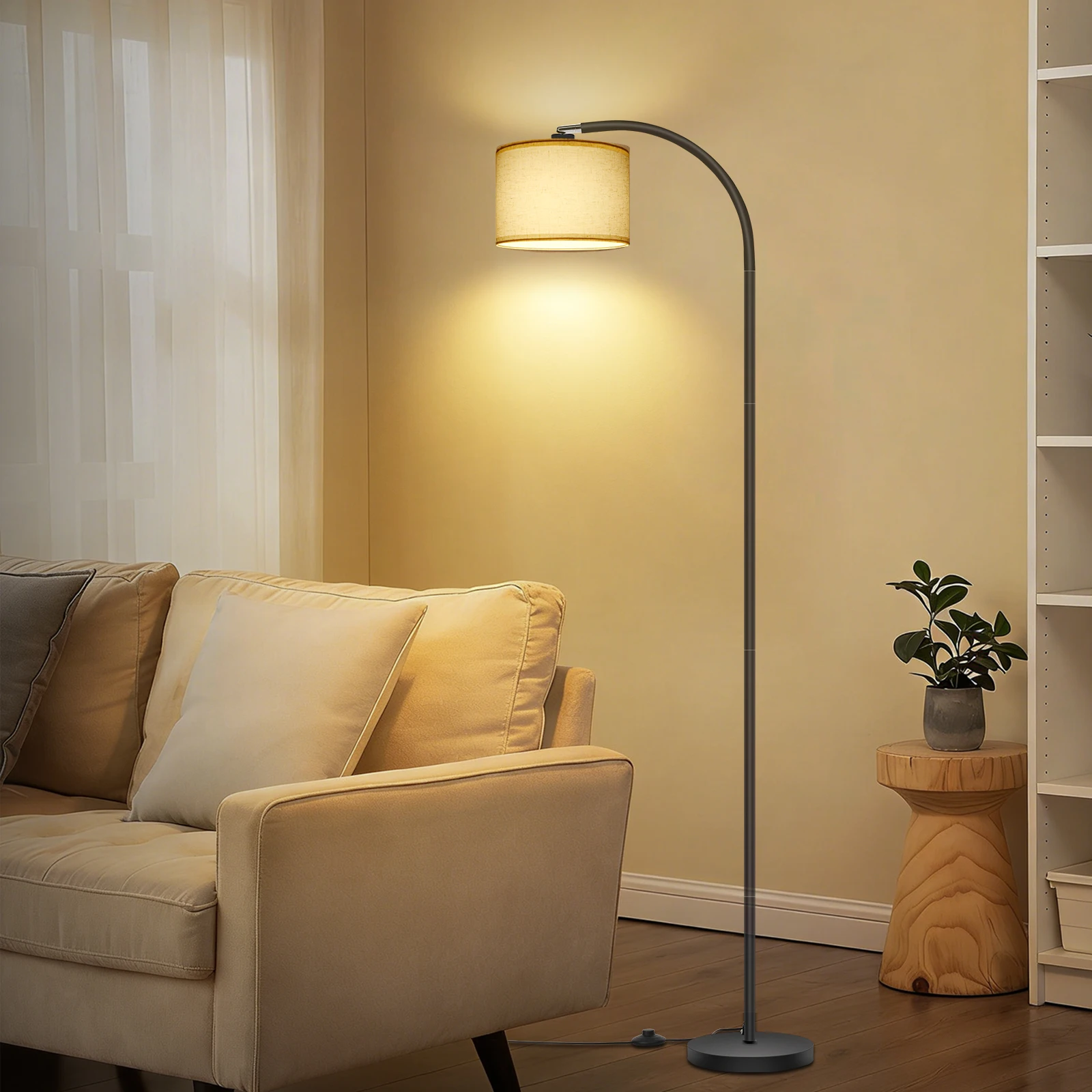 Lampada da terra con braccio girevole e copertura in tessuto di lino, realizzata in materiale PET, 12W, 3000K, ideale per soggiorno, studio, ufficio o camera da letto, include la lampadina.
