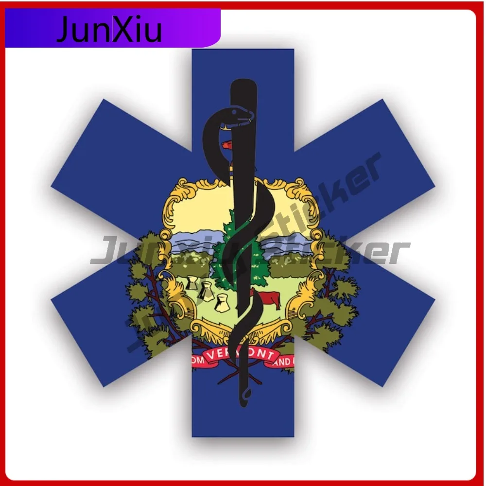 

Amazing Retro Vermont Star Of Life Flag Sticker Uv Protected Decalsems Emt Emergency Meidcal Services Rod Asclepius Vt