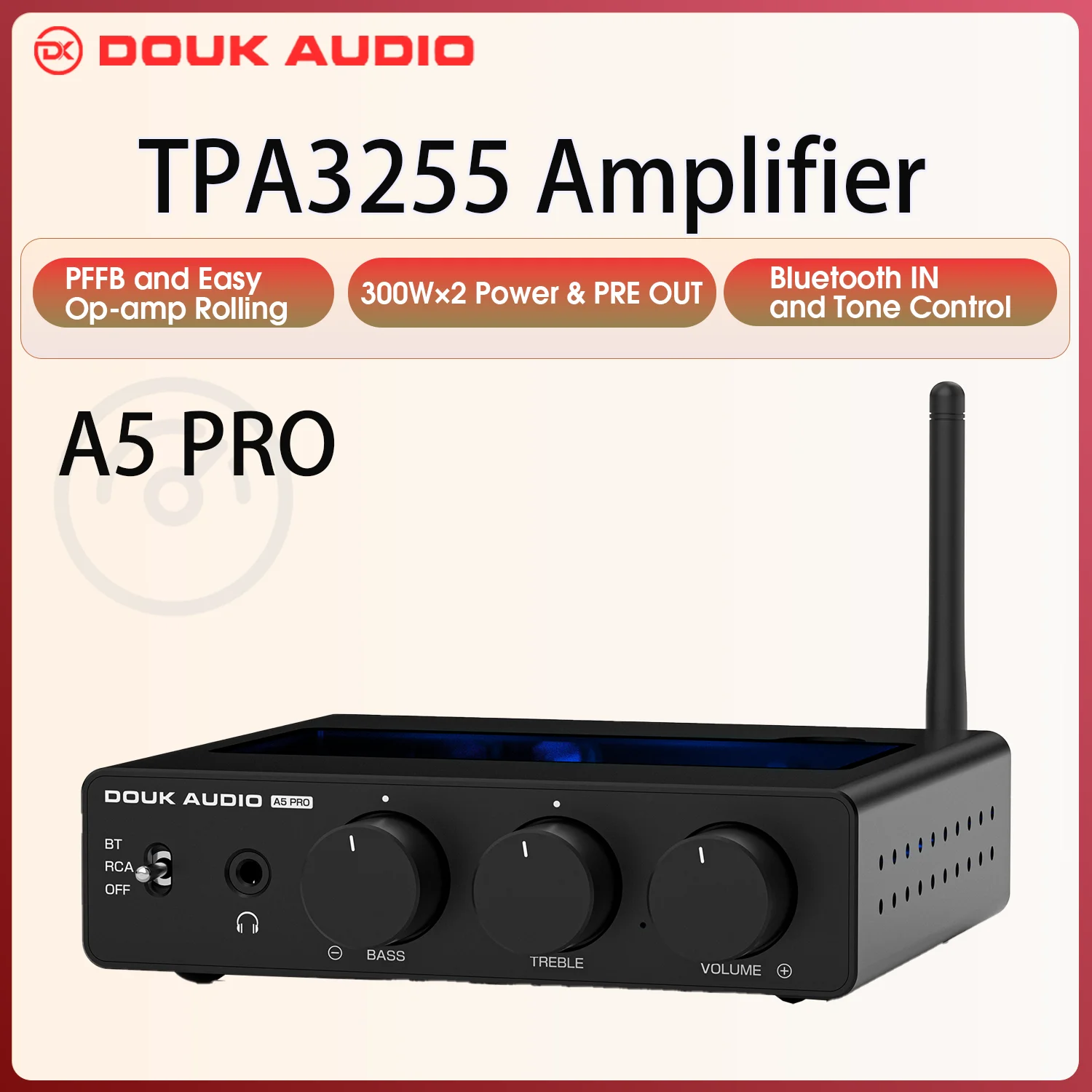 Douk Audio A5 PRO TPA3255 Bluetooth Receiver Digital Amplifier HiFi Class D Amp Stereo Audio Amplifier