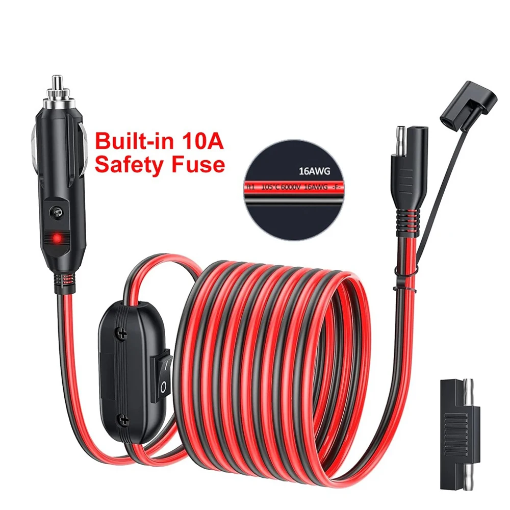 

16AWG Car Cigarette Lighter Power Socket SAE Battery Charger Cable Quick Release Adapter With Switch For RV Solar Panels
