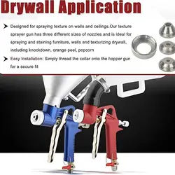 Drywall Texture Hopper Sprayer Set Convenient Compact Stainless Steel 3 Nozzles for Painting Walls Bike Fence Ceiling Car