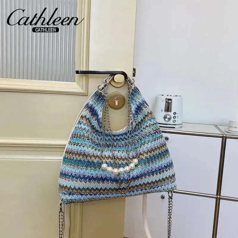 Versatile Bag Casual Bag One Shoulder Grass Weaving Lightweight And Fashionable Large Capacity Contrast Color Straw Braid Bag