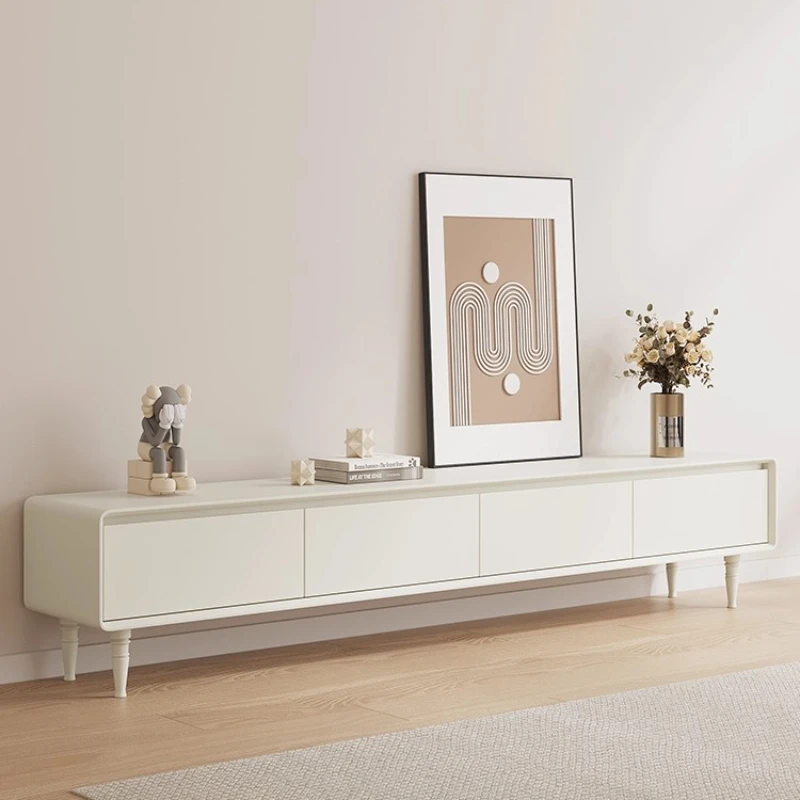 Nordic cream style TV cabinet modern simple high foot light luxury 35cm wide paint cream style narrow solid wood floor cabinet