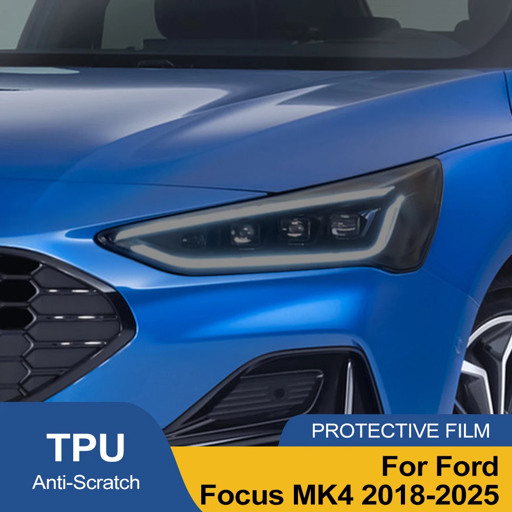 Car Headlight Protective Film For Ford Focus MK4 2018-2025 Smoke Black Pre Cut TPU PPF Anti-Scratch High-Gloss Vinyl Wrap Kit - view 2