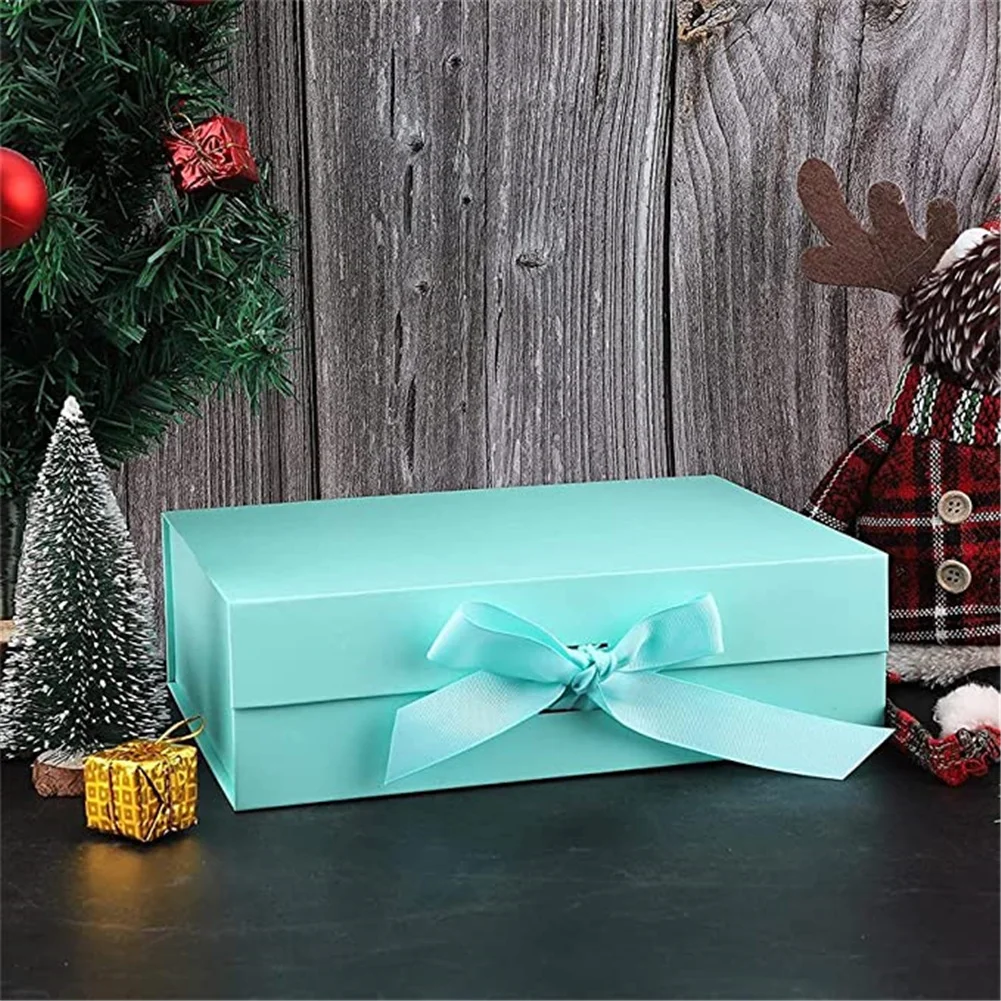 Strong Cardboard Folding Gift Box With Magnetic Buckle Ribbon Exquisite Solid Color Clamshell Present Packaging Tools
