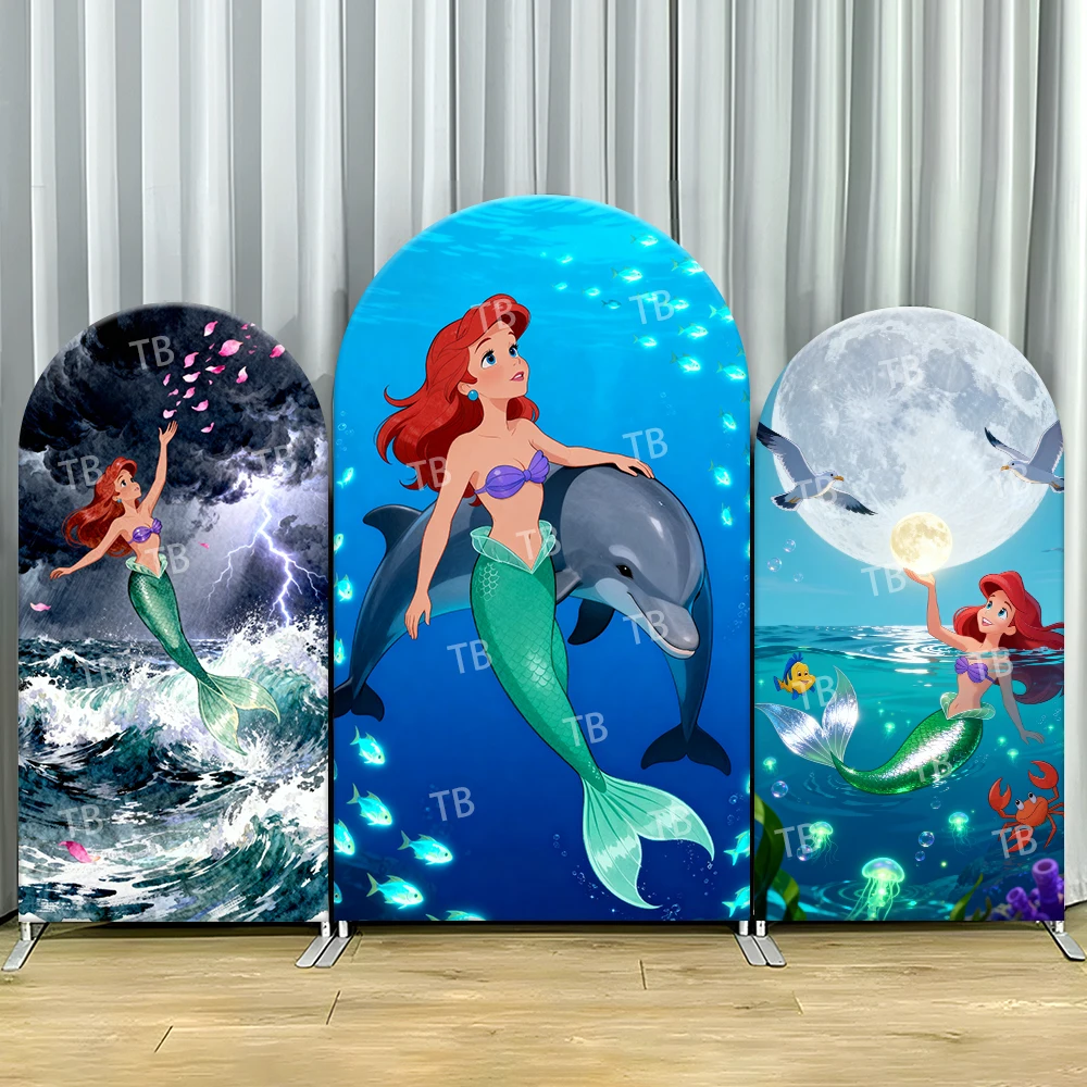 

The Little Mermaid Underwater Arch Backdrop Cover Ocean Moon Scene For Kids Birthday Party Magical Cartoon Theme Photo Booth