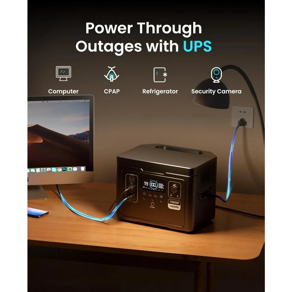 

Exodus 1500 Portable Power Station – 1500W (3600W Peak), 1488Wh LiFePO4 Solar Generator, 4-Hour Fast Charge