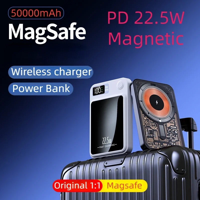 

New Magsafe Magnetic Power Bank PD 22.5W Wireless Fast Charging 50000mAh Battery Charger Cases for iPhone Samsung Huawei Xiaomi