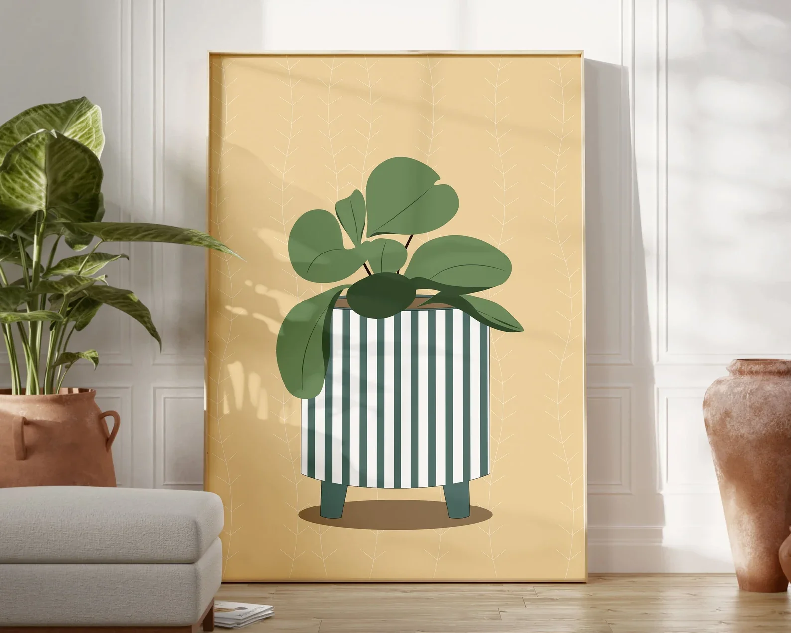 Retro Flowerpot Print, Plant Art Print, Botanical Wall Art, Plant Illustration, Botanical Plant Poster, Planter Art Print, Di