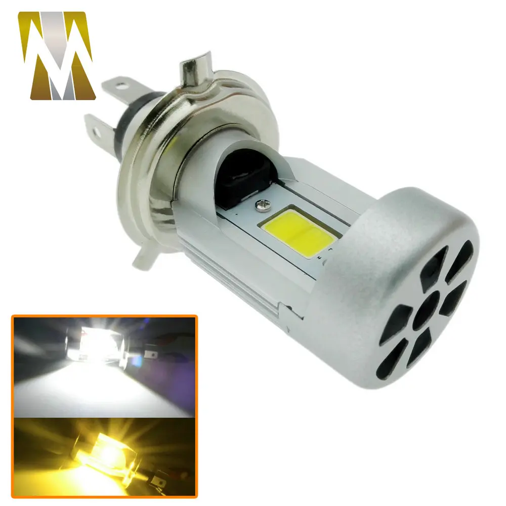 

Motorcycle LED Headlight H4 Hi/Lo Lamp 20W*2 2000LM*2 HS1 COB Moped Scooter Motorbike Headlamp 6000K White Halogen Replacement