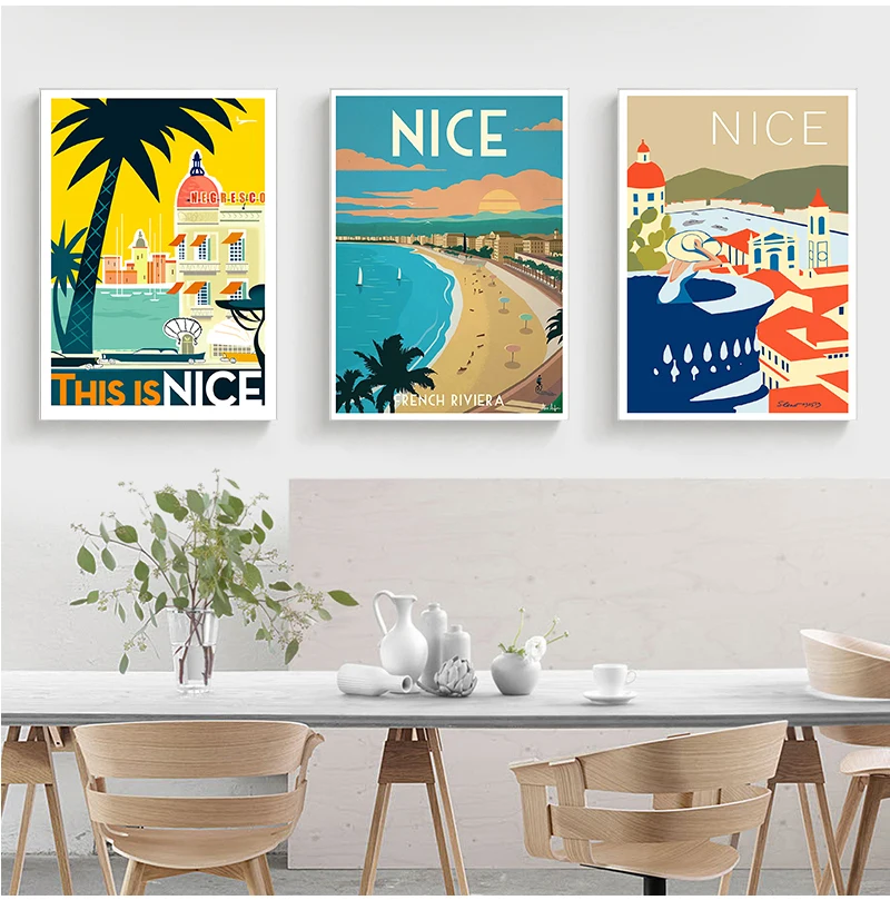 Provence Nice France Pop Art Travel Canvas Painting Vintage Wall Kraft Posters Coated Wall Sticker Home Decor Picture Gift
