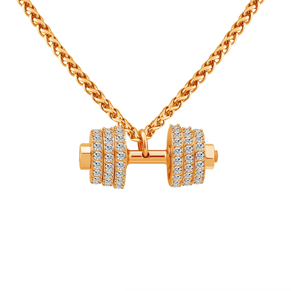 MaiLun Hantel Halskette mit Zirkon Hip Hop Halskette Edelstahl Hantel Halskette Frauen Schmuck Geschenk – Detail 5